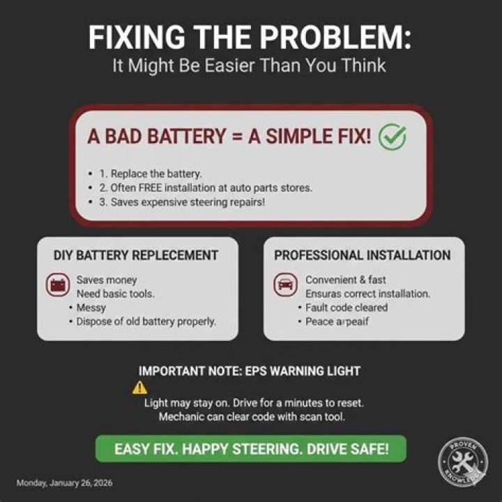 Can a low battery cause power steering problems?