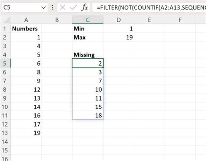 Can Excel find missing numbers in sequence?