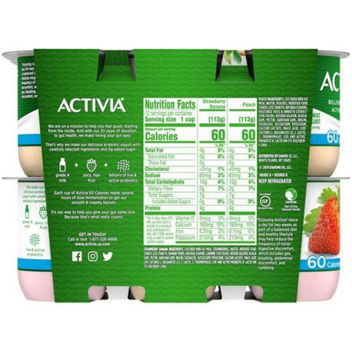 How many calories and carbs in Activia yogurt?