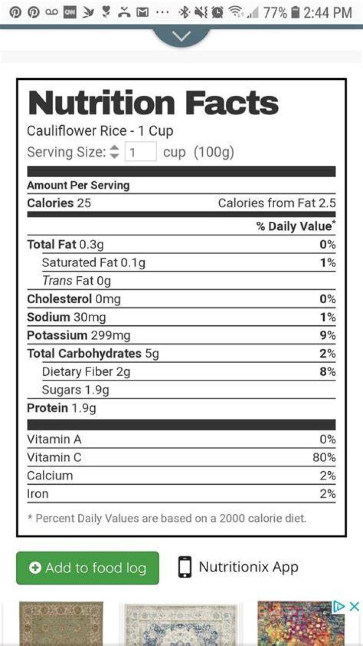 How many carbs are in cauliflower rice?