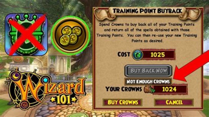 How much does it cost to buy back training points Wizard101?