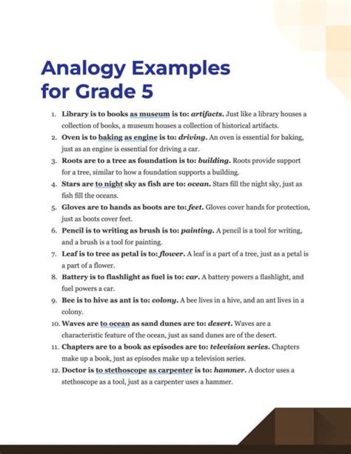 What are 5 examples of analogy?