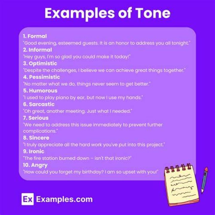 What are 5 examples of tone?