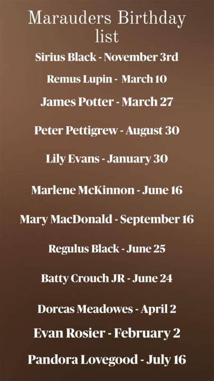 What are the Marauders birthdays?