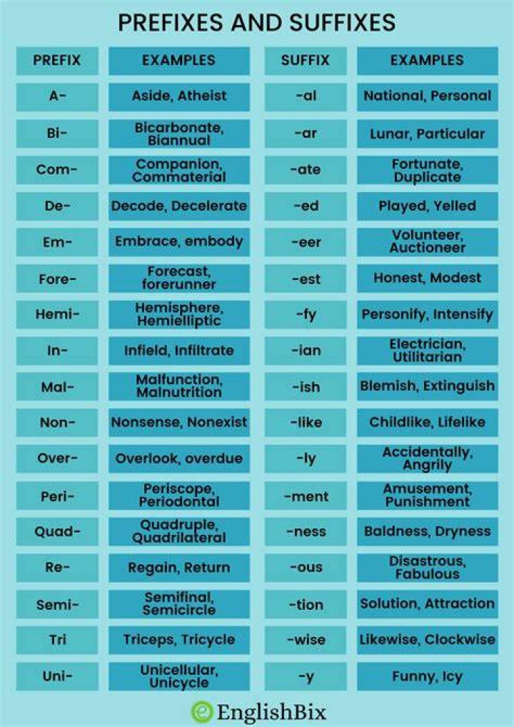 What are the meanings of prefixes and suffixes?