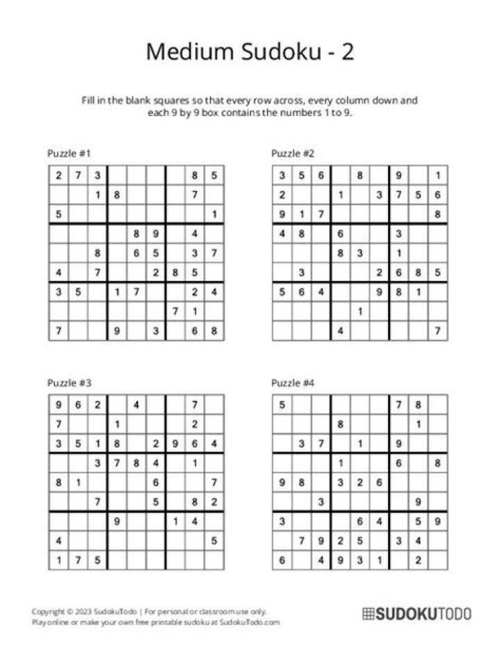 What are the rules for a medium Sudoku puzzle?