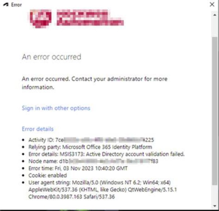 What does an error has occurred mean?