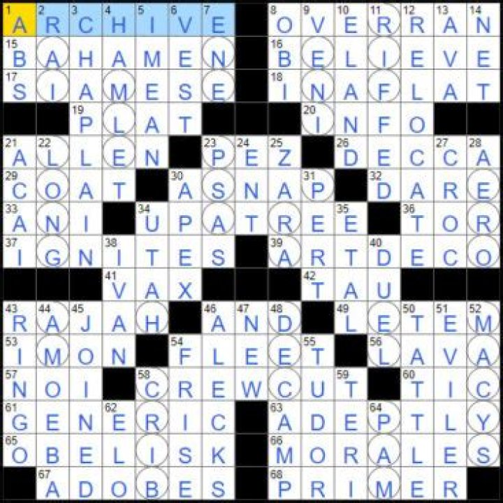 What does circle on crossword mean?