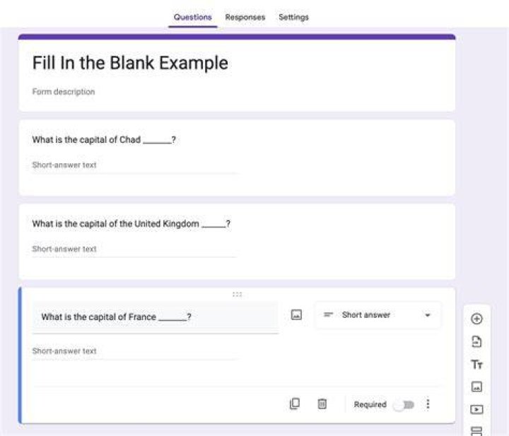 What is a fill in the blank question?
