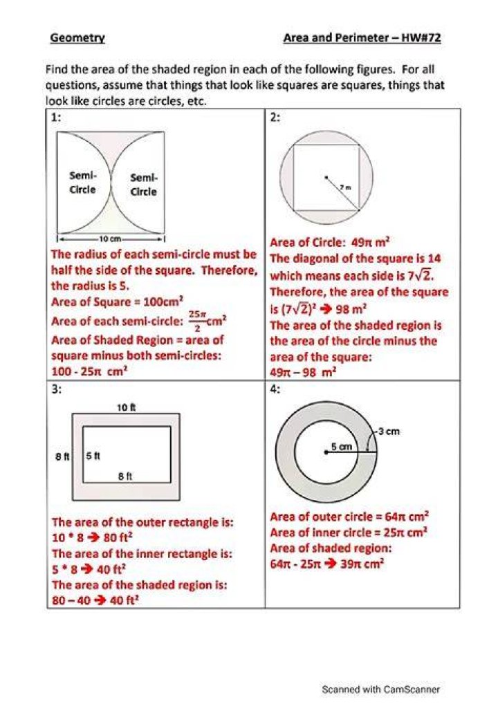 What is the formula of area of shaded portion?