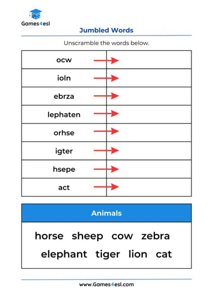 What is the jumble word of animal?