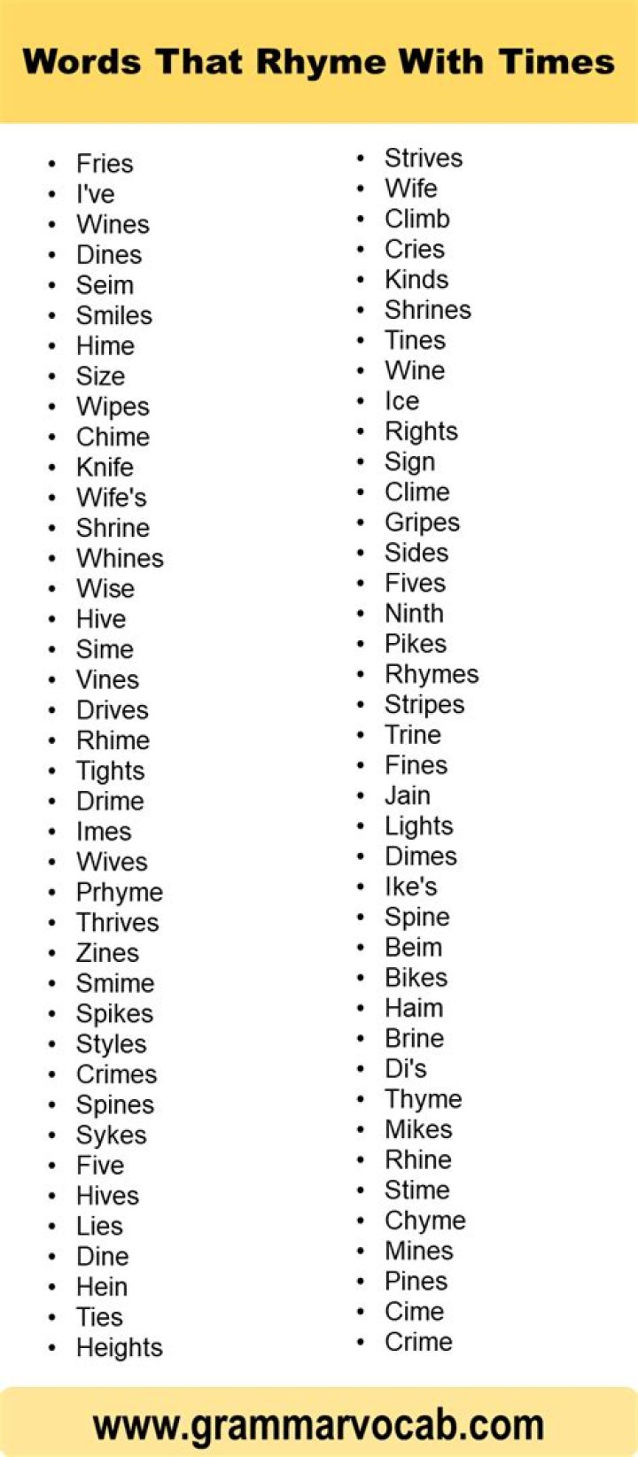What rhymes with times for a poem?